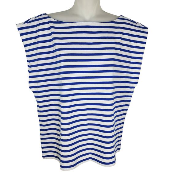 Loft Womens Striped Boatneck Tee Blue White Short Cap Dolman Sleeve Large Cotton - Picture 1 of 10